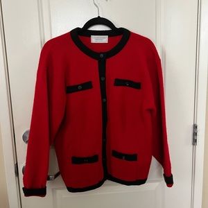 United States Sweaters Red Button Up Cardigan Black Buttons Outline Pockets